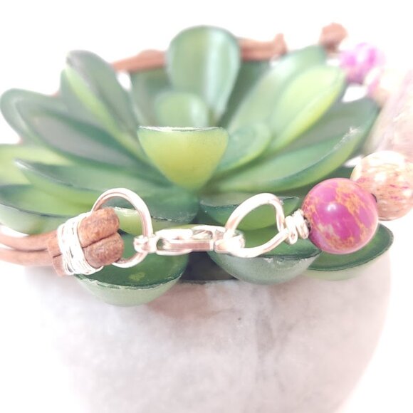 Handcrafted Jaspurite Stone and Leather Bracelet - Picture 3 of 5